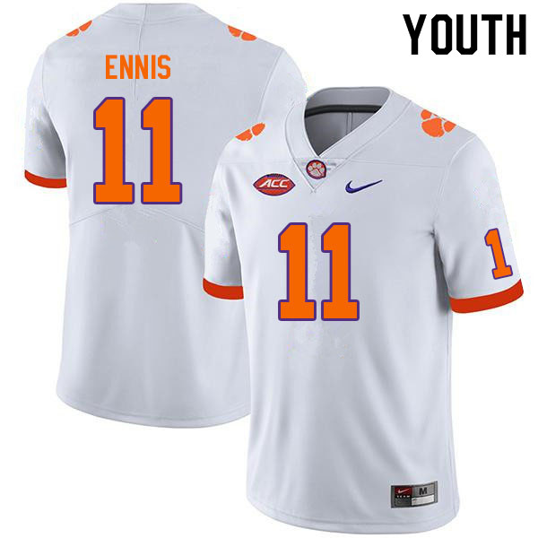 Youth #11 Sage Ennis Clemson Tigers College Football Jerseys Sale-White - Click Image to Close